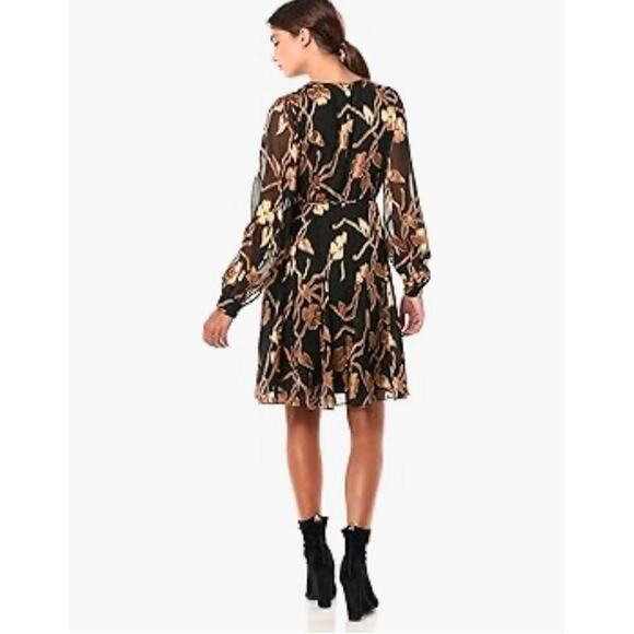 Tommy Hilfiger black and gold floral chiffon trapeze dress size 10 - Picture 4 of 14